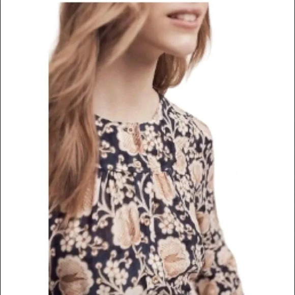 MAEVE Anthropologie Orli Bibbed Neutral Floral Print Button Down Boho Blouse - Picture 10 of 12